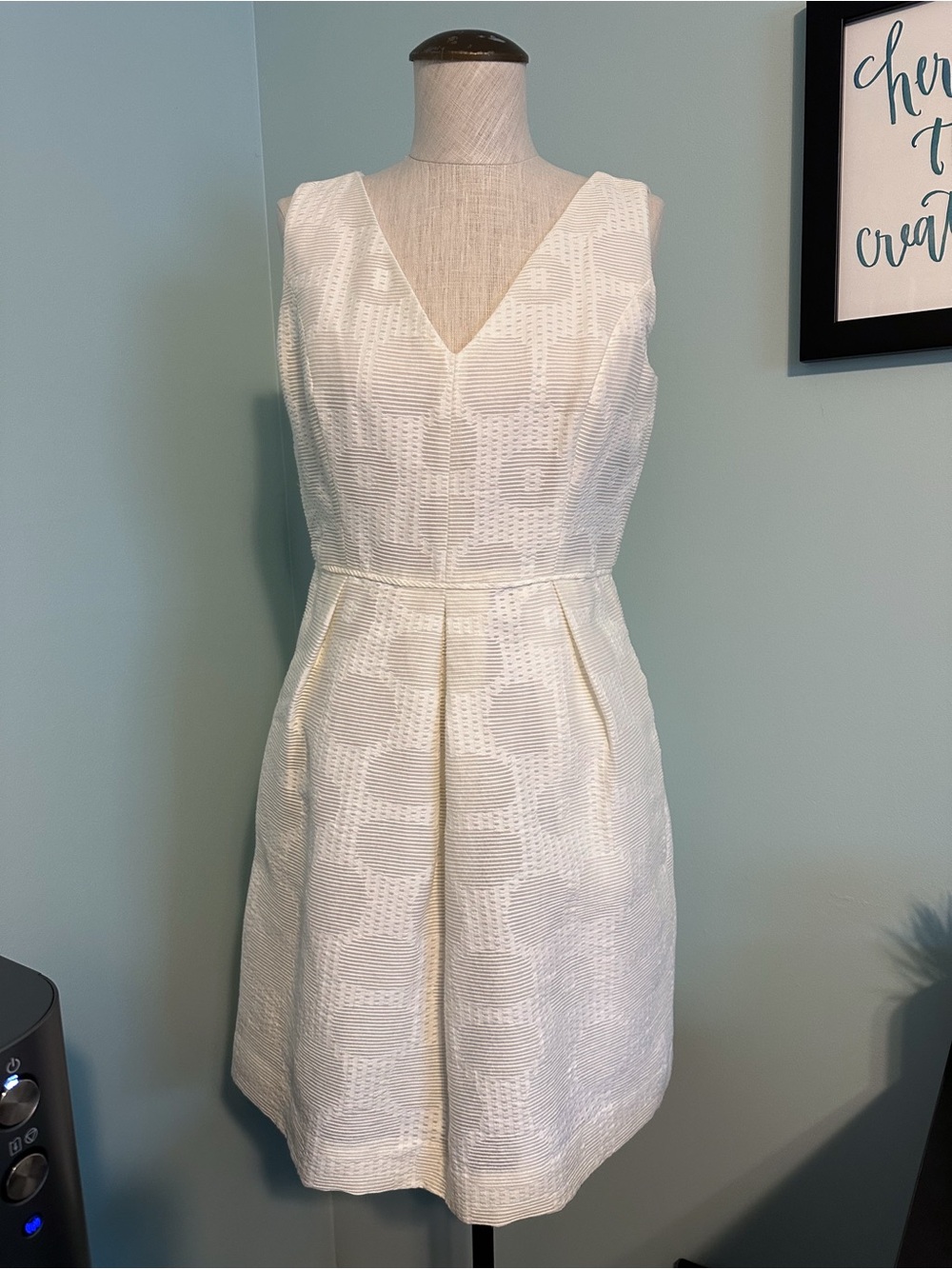 J.Crew Factory V-Neck White Textured A-Line Dress